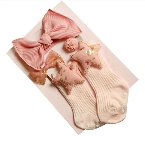 NIB Chicbaby Pink & Gold Hair Accessories & Socks - Picture 2 of 7